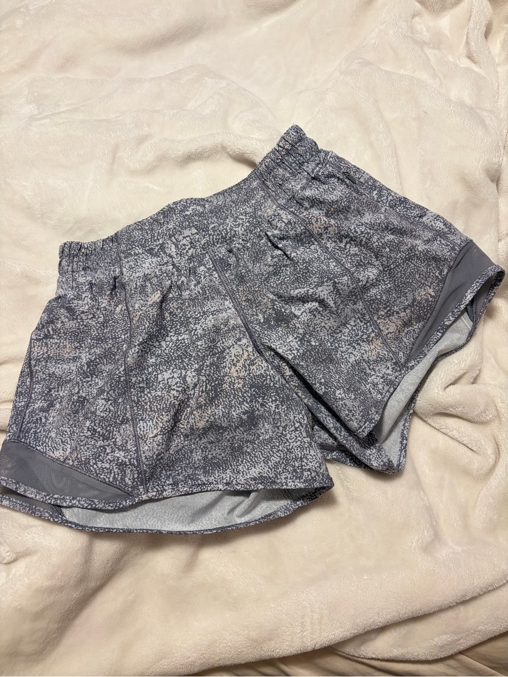 LULULEMON grey and white speckle athletic shorts